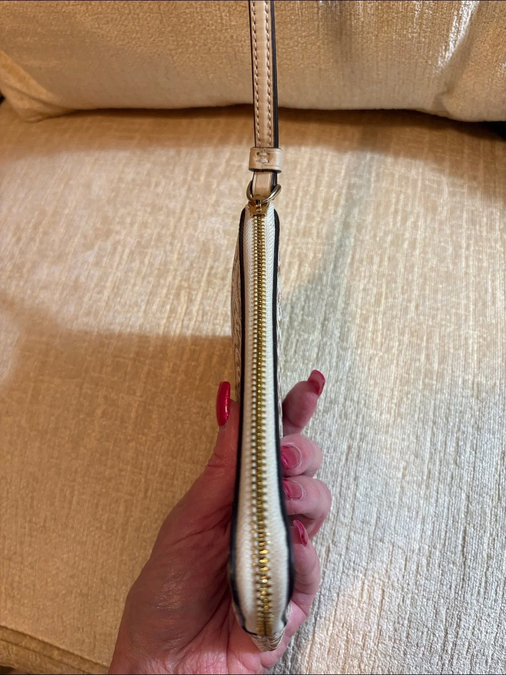 Coach Beige & Cream Signature Wristlet